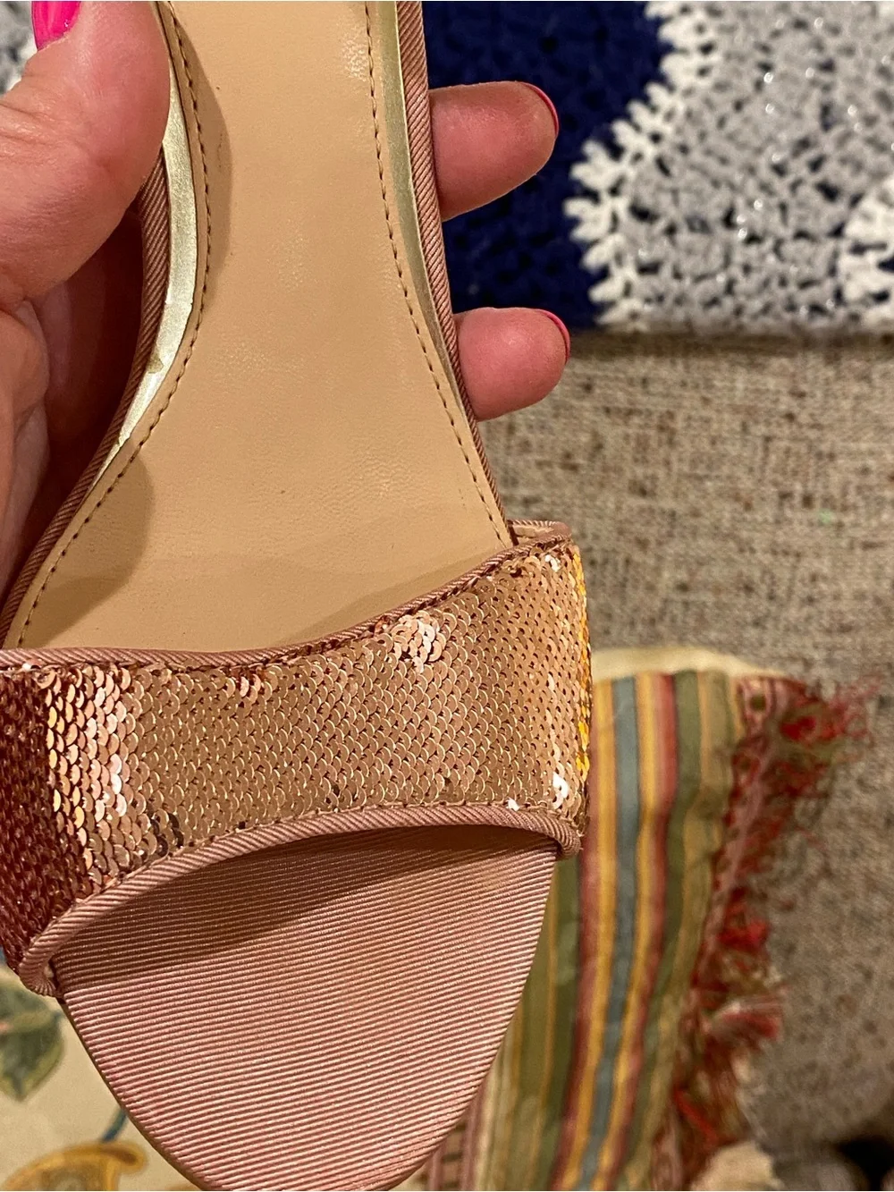 Badgley Mischka Rose Gold Sequin Ankle-Strap Heels